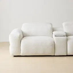 Mathias Stone White Fabric 2 Pieces Modular Dual Electric Recliner with Console