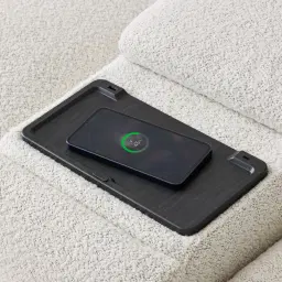 Mathias Stone White Fabric 2 Pieces Modular Dual Electric Recliner with Console