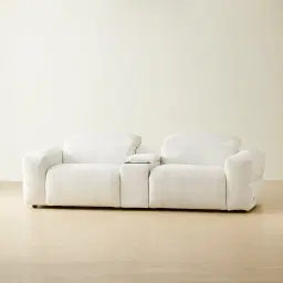 Mathias Stone White Fabric 2 Pieces Modular Dual Electric Recliner with Console