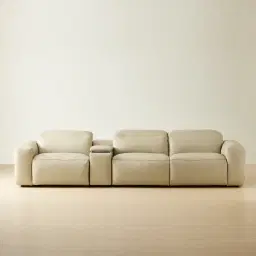 Mathias Oyster Grey Leather 3 Pieces Modular Dual Electric Recliner With console