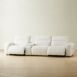 Mathias Stone White Fabric 3 Pieces Modular Dual Electric Recliner with Console