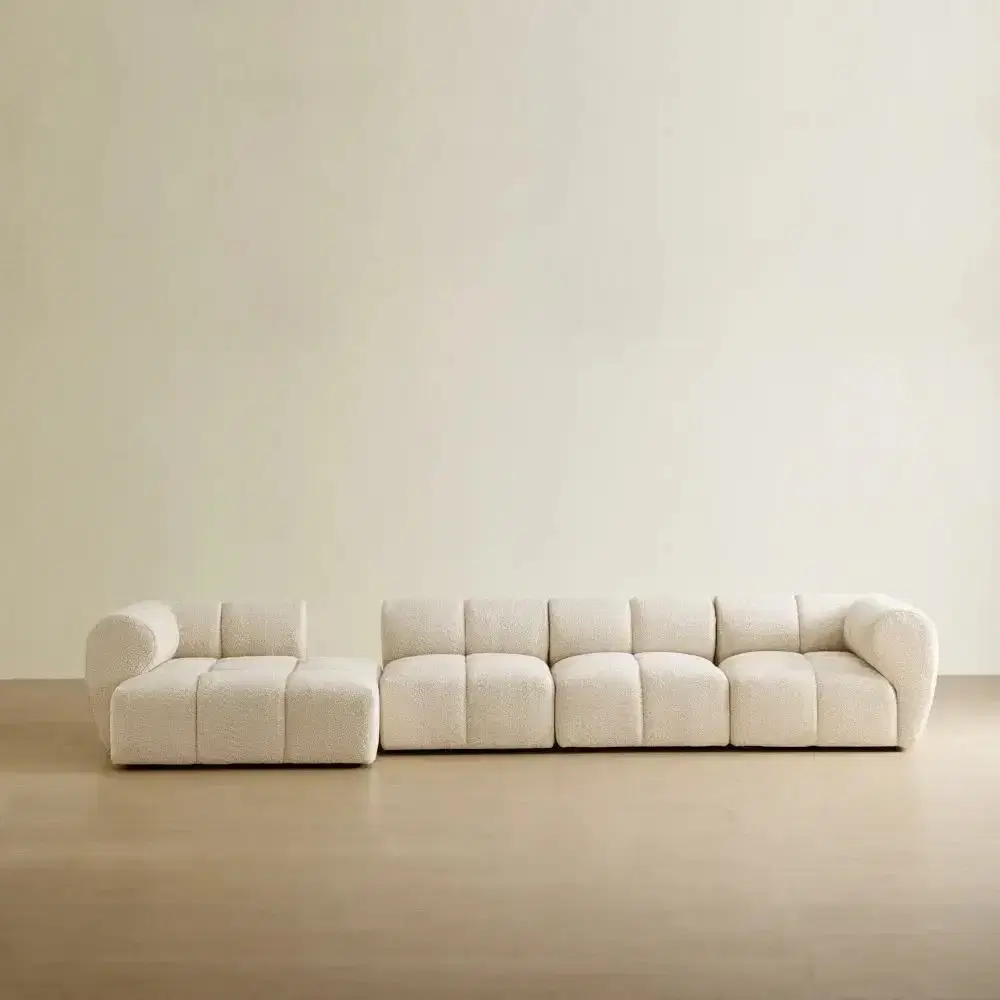 Quincy Stone Cream Woven Fabric 4 Pieces Modular Sofa with Right Arm and Left Cuddler