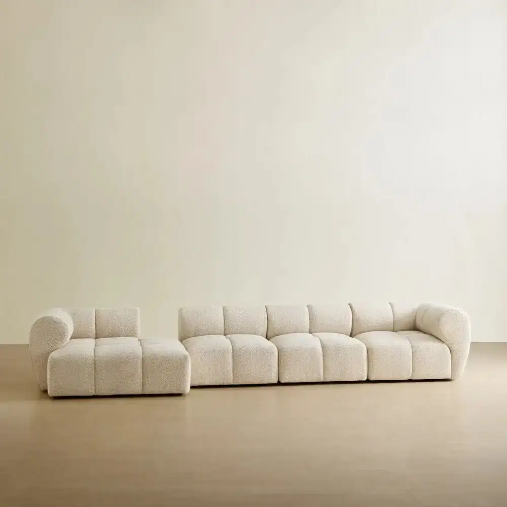 Quincy Stone Cream Woven Fabric 4 Pieces Modular Sofa with Right Arm and Left Cuddler