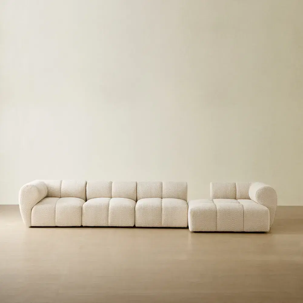 Quincy Stone Cream Woven Fabric 4 Pieces Modular Sofa with Left Arm and Right Cuddler