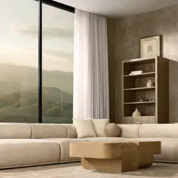 Pebbla Tuscan Sand Fabric 2 Wide Pieces Modular Sofa