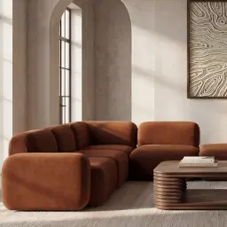 Capri Copper Brown Velveteen Modular Corner Sofa - Right Chaise