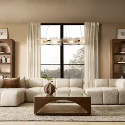 Quincy Stone Cream Woven Fabric 6 Pieces Modular Corner Sofa with Left Arm and Right Cuddler