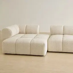 Quincy Stone Cream Woven Fabric 6 Pieces Modular Corner Sofa with Right Arm and Left Cuddler