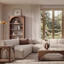 Quincy Stone Cream Woven Fabric 6 Pieces Modular Corner Sofa with Right Arm and Left Cuddler