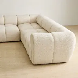 Quincy Stone Cream Woven Fabric 6 Pieces Modular Corner Sofa with Right Arm and Left Cuddler