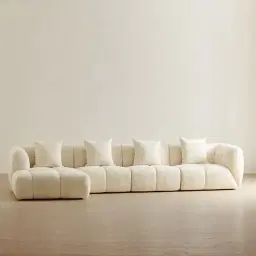 Amity Stone Cream Woven Fabric 4 Pieces Modular Sofa with Left Chaise