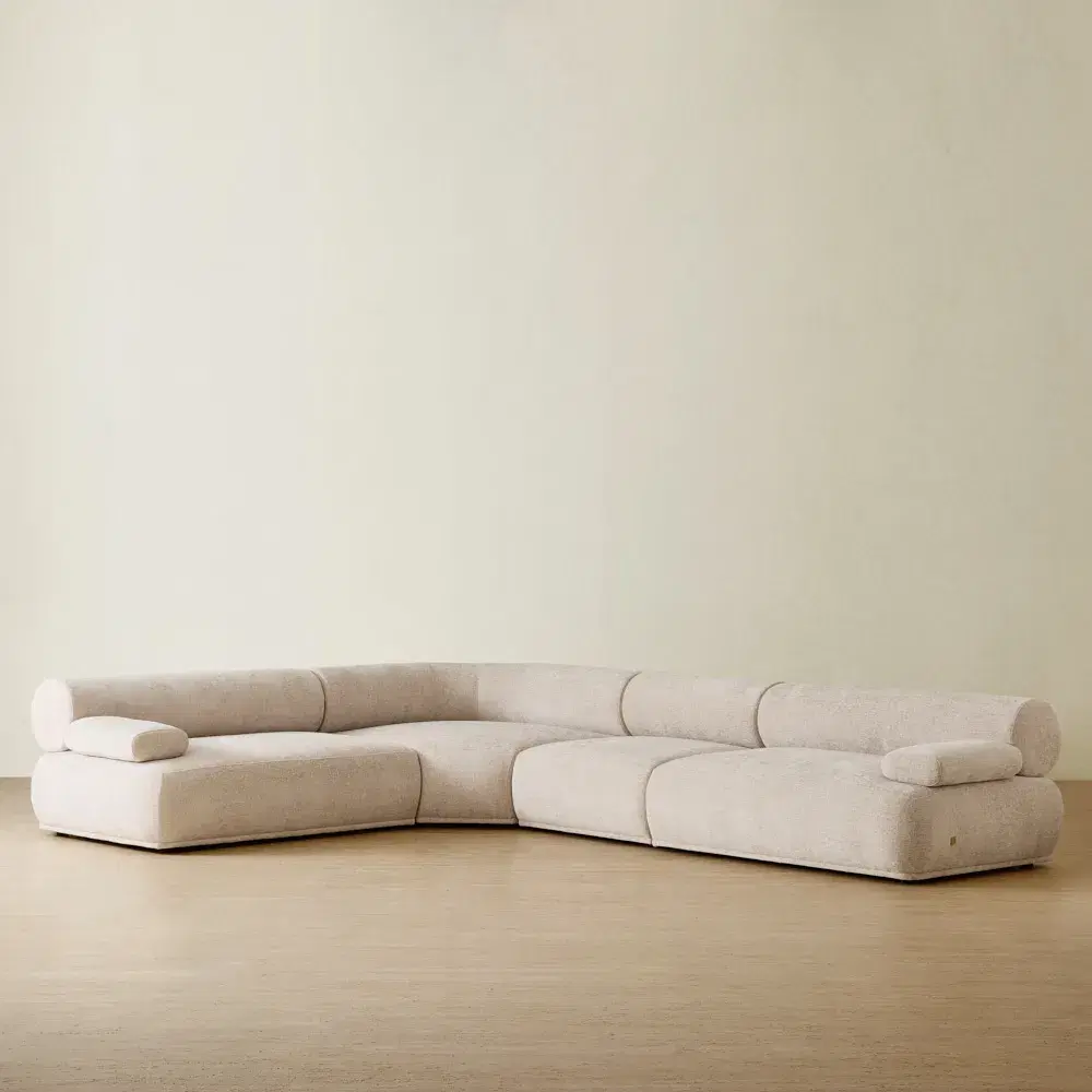 Pebbla Tuscan Sand Fabric 4 Pieces Modular Corner Sofa with Left Arm Wide and Right Arm Wide