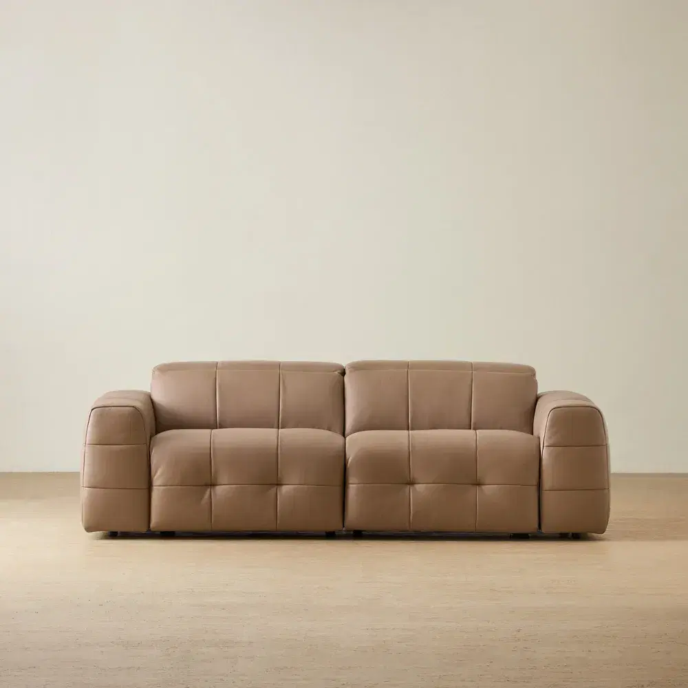 Jones Mushroom Beige Leather 2 Pieces Modular Dual Electric Recliner