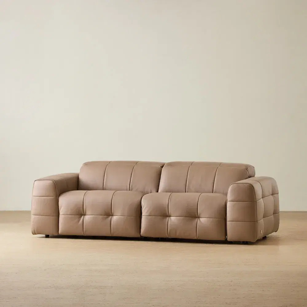 Jones Mushroom Beige Leather 2 Pieces Modular Dual Electric Recliner