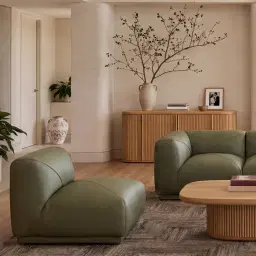 Crosby Light Green Leather 2 Pieces Modular Sofa