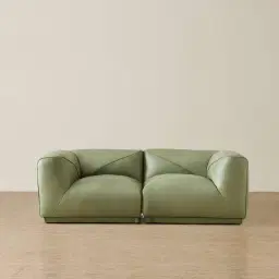 Crosby Light Green Leather 2 Pieces Modular Sofa