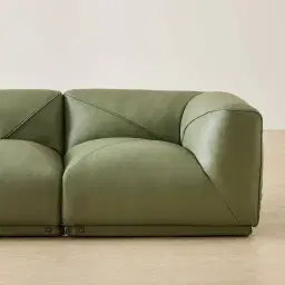 Crosby Light Green Leather 2 Pieces Modular Sofa