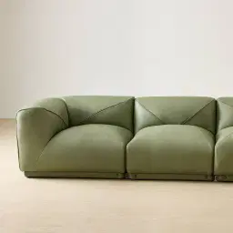 Crosby Light Green Leather 3 Pieces Modular Sofa