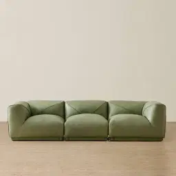 Crosby Light Green Leather 3 Pieces Modular Sofa