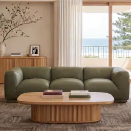 Crosby Light Green Leather 3 Pieces Modular Sofa