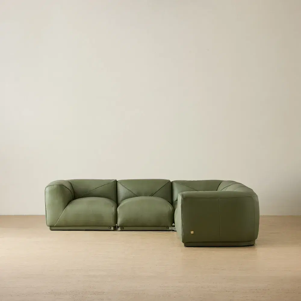 Crosby Light Green Leather 5 Pieces Modular Corner Sofa with Left and Right Arm