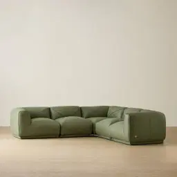 Crosby Light Green Leather 5 Pieces Modular Corner Sofa with Left and Right Arm