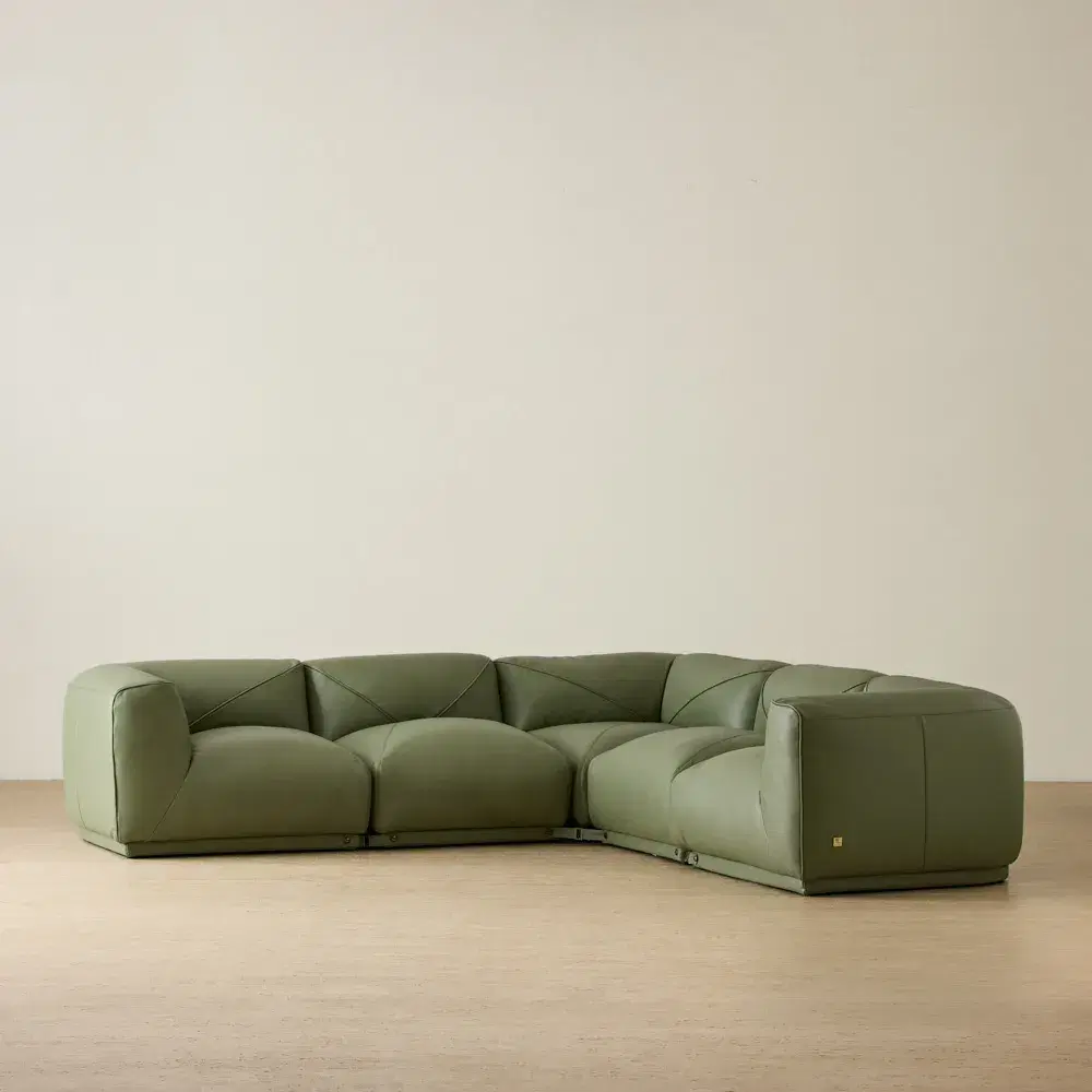 Crosby Light Green Leather 5 Pieces Modular Corner Sofa with Left and Right Arm