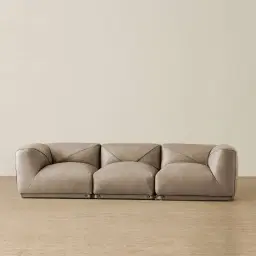 Crosby Myrtle Grey Leather 3 Pieces Modular Sofa