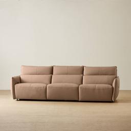 Linton Mushroom Beige Leather 3 Pieces Modular Dual Electric Recliner