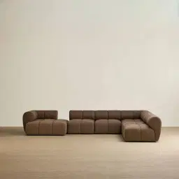 Quincy Earth Brown Woven Fabric Modular Corner Sofa with Left Cuddler