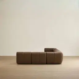 Quincy Earth Brown Woven Fabric Modular Corner Sofa with Left Cuddler