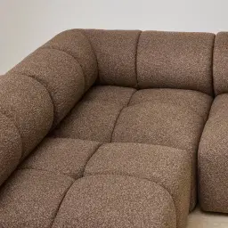 Quincy Earth Brown Woven Fabric Modular Corner Sofa with Right Cuddler