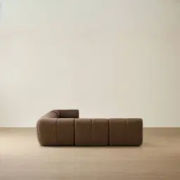 Quincy Earth Brown Woven Fabric Modular Corner Sofa with Right Cuddler