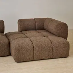 Quincy Earth Brown Woven Fabric Modular Corner Sofa with Right Cuddler