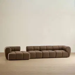 Quincy Earth Brown Woven Fabric 4 Pieces Modular Sofa with Right Arm and Left Cuddler