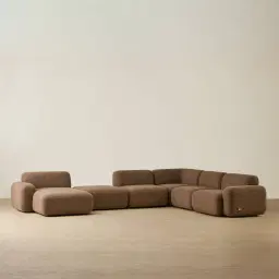 Capri Earth Brown Woven Fabric Modular Corner Sofa - Left Chaise