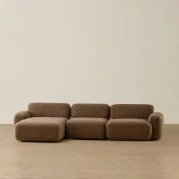 Capri Earth Brown Woven Fabric 3 Pieces Modular Left Chaise Sofa