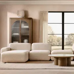 Capri Earth Brown Woven Fabric 3 Pieces Modular Left Chaise Sofa