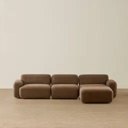 Capri Earth Brown Woven Fabric 4 Pieces Sofa with Ottoman