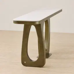 Aspen Brushed Bronze Rounded Corners Console Table with White Sintered Stone Top