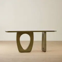 Aspen Brushed Bronze Rounded Corners Console Table with White Sintered Stone Top