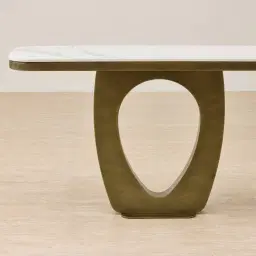 Aspen Brushed Bronze Rounded Corners Console Table with White Sintered Stone Top