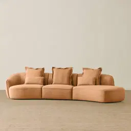 Spencer Terracotta Brown Nubuck Leather 3 Pieces Modular Sofa with Left Arm and Right Terminal