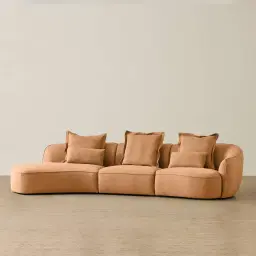 Spencer Terracotta Brown Nubuck Leather 3 Pieces Modular Sofa with Right Arm and Left Terminal