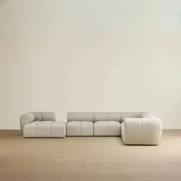 Quincy Slate Grey Fabric 6 Pieces Modular Corner Sofa with Right Arm and Left Cuddler