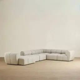 Quincy Slate Grey Fabric 6 Pieces Modular Corner Sofa with Right Arm and Left Cuddler