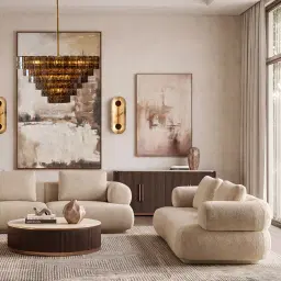 Elio Pearl Beige Fabric 3 Pieces Modular Sofa with Ottoman Table with Charger