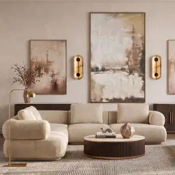 Elio Pearl Beige Fabric 6 Pieces Modular Corner Sofa with Ottoman Table and Left and Right Arm