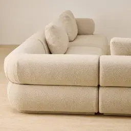Elio Pearl Beige Fabric 6 Pieces Modular Corner Sofa with Ottoman Table and Left and Right Arm