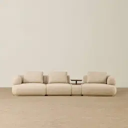 Elio Pearl Beige Fabric 4 Pieces Modular Sofa with Ottoman Table with Charger